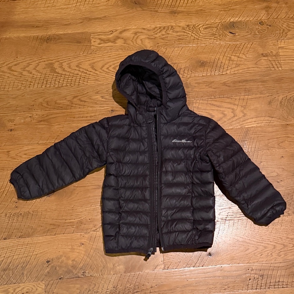 Eddie Bauer Black Cirruslite Down Hooded Puffer Jacket size 4T xxs